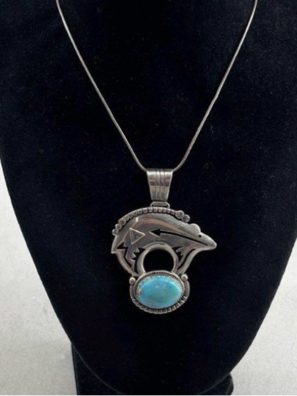 Running Bear and sterling Turquoise Pendant & thick chain
